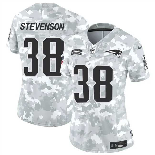 Women%27s New England Patriots #38 Rhamondre Stevenson 2024 F.U.S.E Arctic Camo Salute To Service Limited Stitched Jersey Dzhi->new england patriots->NFL Jersey